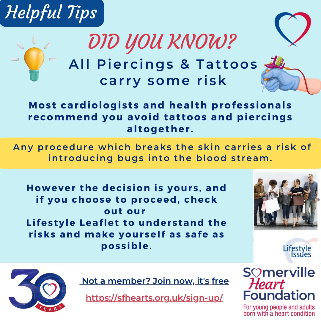 HeartSomerville's tweet photo. Did You Know?
All piercings &amp; tattoos carry some risk

For further information, helpful tips and resources login to the members area. Here you will find the Lifestyle Leaflet and other literature.

https://t.co/Hsr5eDvWDb

Not a member? Join now, it's free https://t.co/u38u8asQkN https://t.co/7Cm34GwBHw