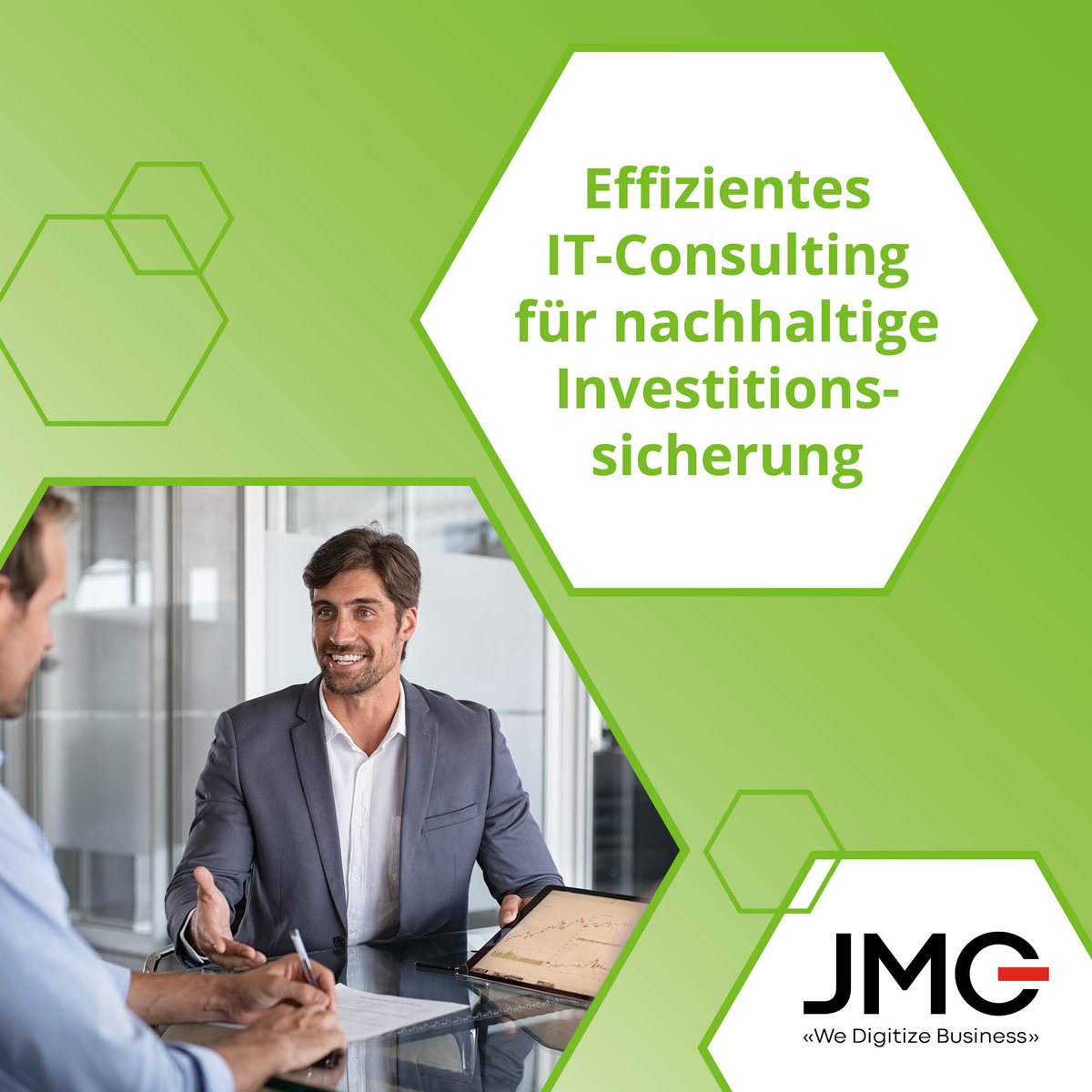 Maximale Investitionssicherheit durch effizientes IT-Consulting!
JMC bietet Ihnen massgeschneiderte IT-Beratung, um Ihre Investitionen langfristig abzusichern. Mit gründlicher Analyse und Systemkonzeption bringen wir Ihre IT-Strategie auf Erfolgskurs. Vertrauen Sie auf uns.