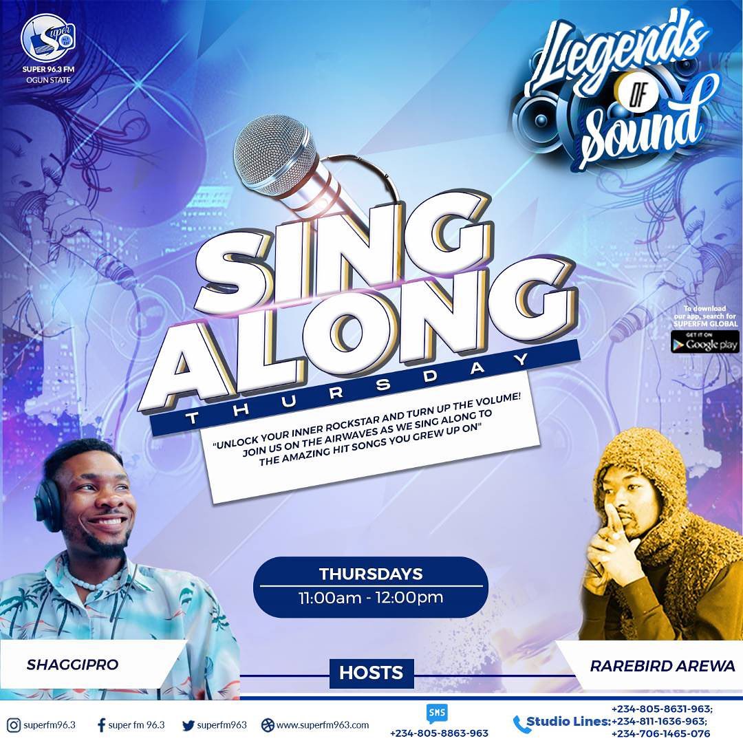 Superfm963's tweet photo. Do you know the fun when you sing along with us to your favourite hit songs?
It's all good vibes😁🎸🎶🥁🎺🔈
Join @rarebird_arewa and @don_specter on Sing Along Thursday on Legends of Sound 🎶🔈
Follow @Superfm963 to be part of the fun.
#signalongwithus https://t.co/szZ0IUJKKo