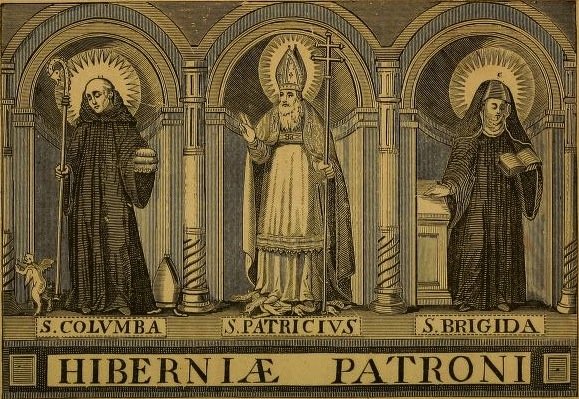 Aiteall's tweet image. HIBERNIÆ PATRONI

Hi tres in Duno, tumulo tumulantur in uno; Brigida, Patricius, atque Columba Pius.
(In Down, three Saints one grave do fill; Brigid, Patrick and Columcille.)

Spicilegium Sanctorum, Paris, A.D. 1629 (Messingham)