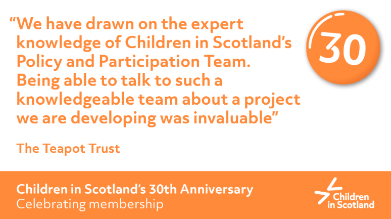 TeapotTrust's tweet photo. Being part of the #ChildrenInScotland Membership has been a valuable resource for #TeapotTrust. The collective voice of the #CiSMembership enables us to champion childrens' rights collectively.
@cisweb #CiSAt30 https://t.co/gj8ooaJ7co