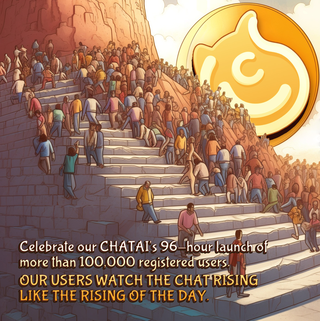 _ChatAI_'s tweet image. Celebrate our CHATAI's 96-hour launch of more than 100,000 registered users. 
OUR USERS WATCH THE CHAT RISING LIKE THE RISING OF THE DAY.👽
#CHATAI #CHATCOIN #CHATMINING