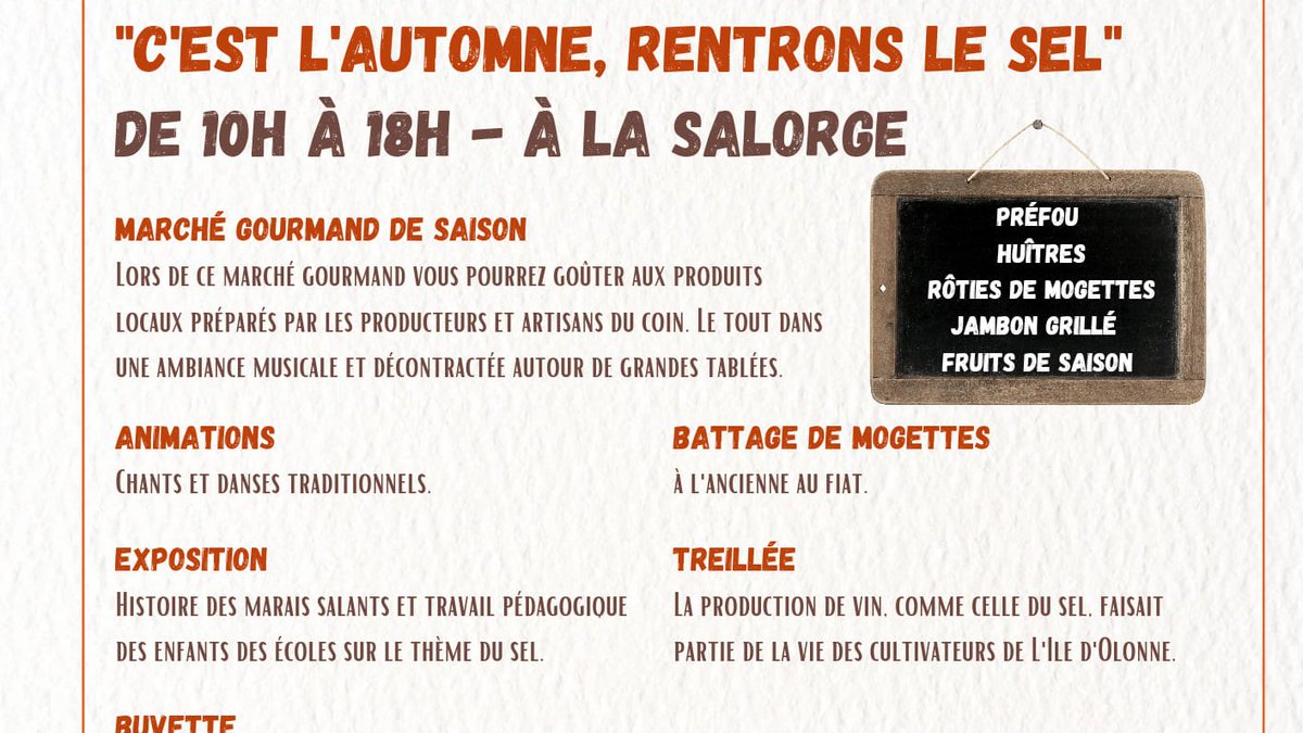 lessablespresse's tweet photo. #savethedate 
la Fête du sel le 7 octobre à l'ile d'Olonne, 
fête à l'ancienne, gestes d'antan
"A l'automne, on rentrait le sel à la Salorge "
Un programme festif avec de la musique, du folklore, un marché, charroie de sel, 
des rôties de mogettes &amp; Préfou au salicorne à déguster https://t.co/jZYaZjgDe5