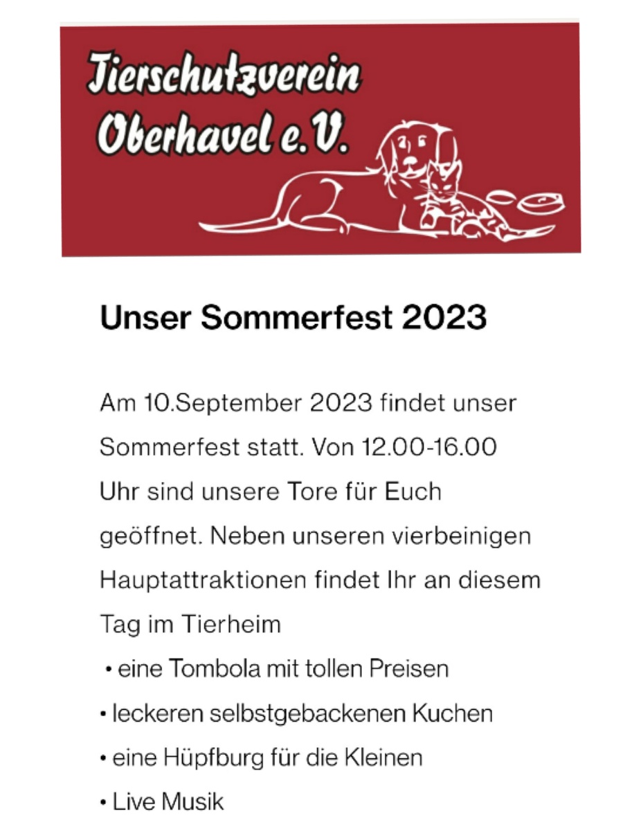 Save the date

#Sommerfest #Katzen #Hunde #AdoptDontShop #Tornow