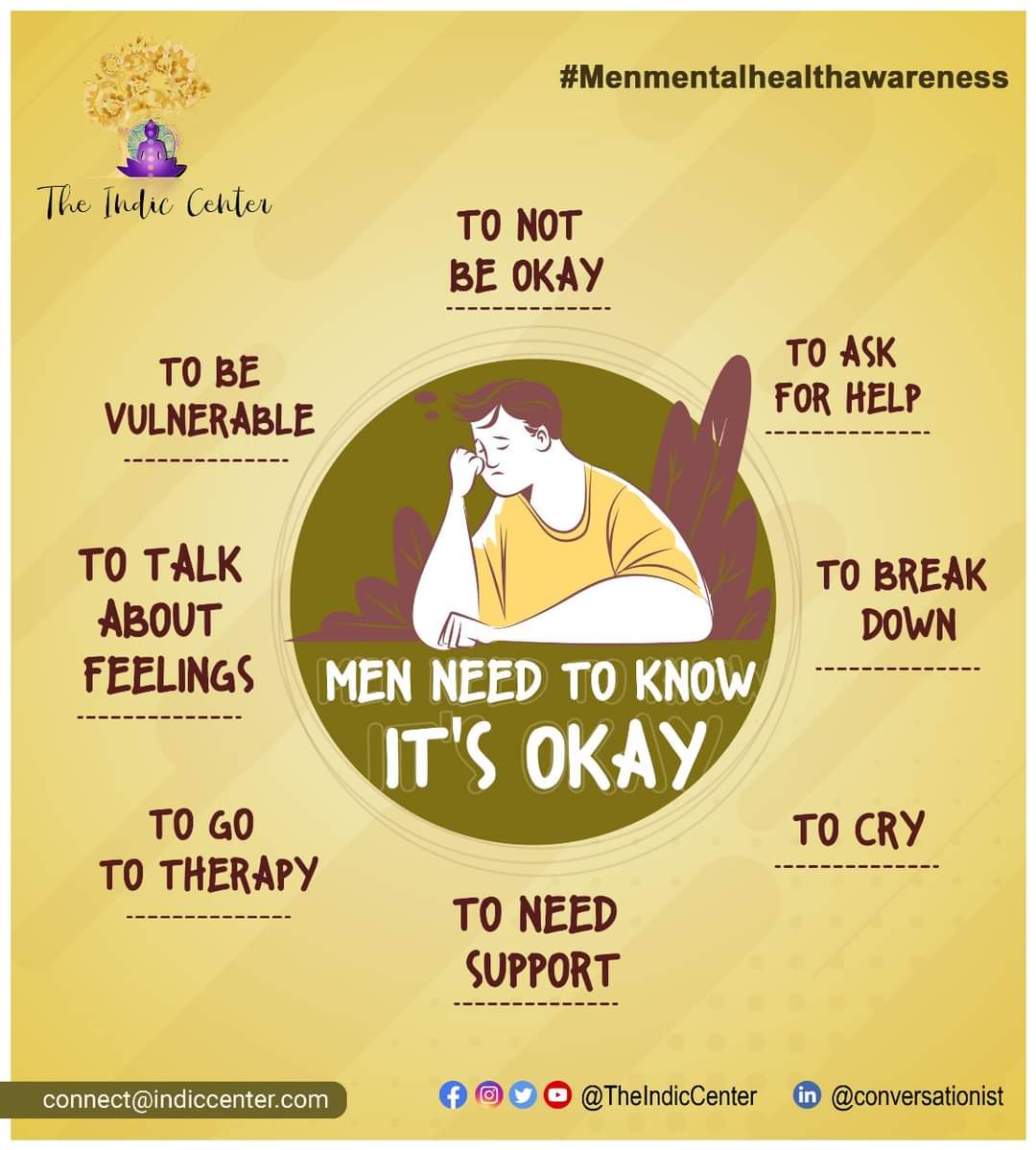 TheIndicCenter's tweet photo. We are often raised with the belief that men should be strong and unemotional, suppressing their feelings and not showing vulnerability to the world. As a result, many men silently battle with depression, and their struggles often go unspoken.
#MenMentalHealthAwareness https://t.co/8lr5pnXMft