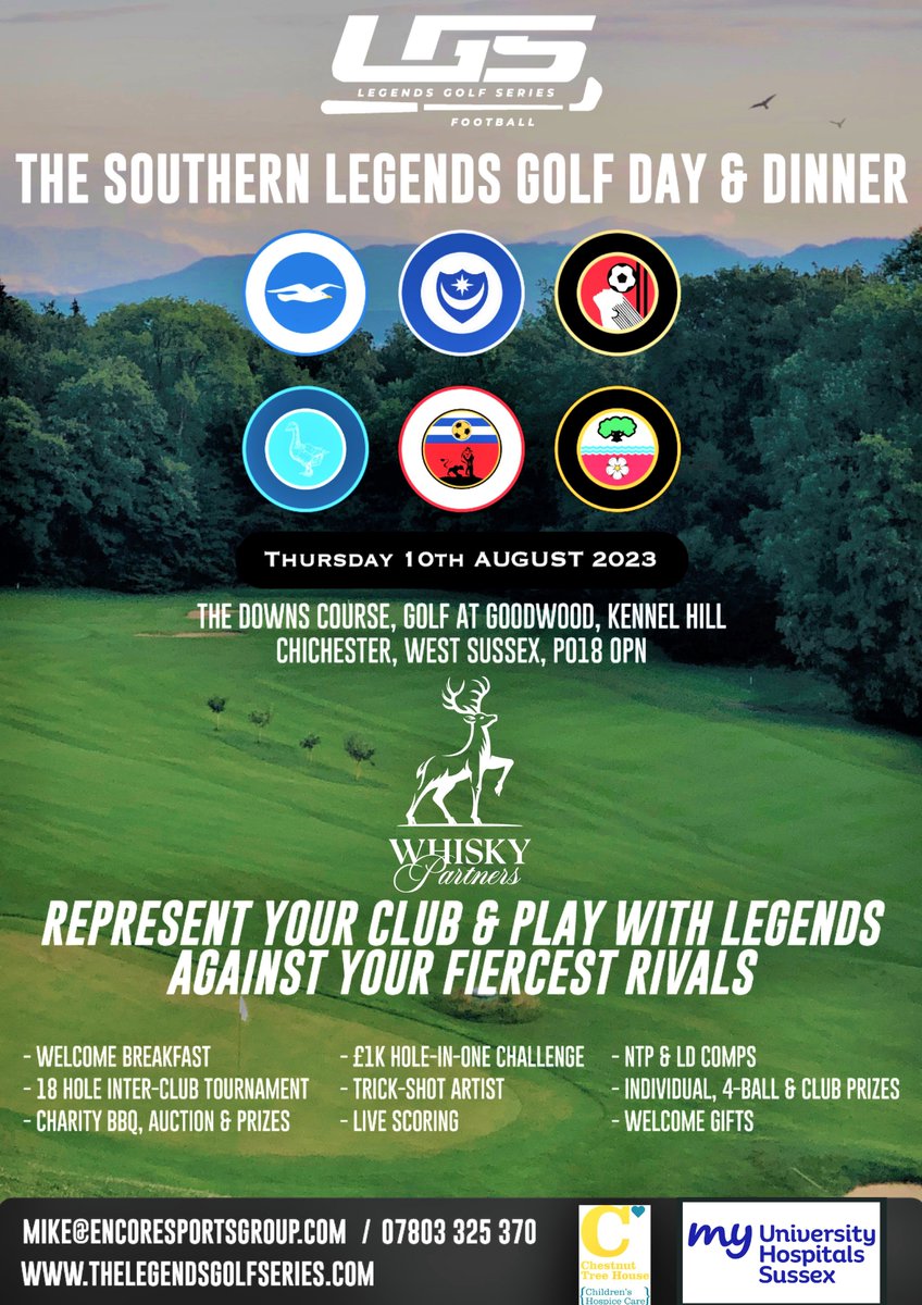 👀Next week! Thursday 10th of August 📅

⛳⚽My University Hospitals Sussex is proud to be a chosen charity at the upcoming <a href="/LegendsGolfUK/">LEGENDS GOLF</a> “Southern Legends Golf Day &amp; Dinner” event! 

buff.ly/45c3i8p 

#myuniversityhospitalssussex #nhs #charity #legendsgolfseries