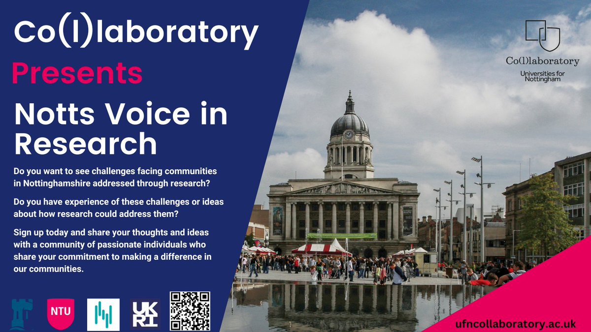 Your thoughts and ideas on the issues that matter most to you could be instrumental in the development of PhD research projects in #Notts communities.

Register today and make a difference.

▶️ufncollaboratory.ac.uk/notts-voice-in…

#Nottingham #research