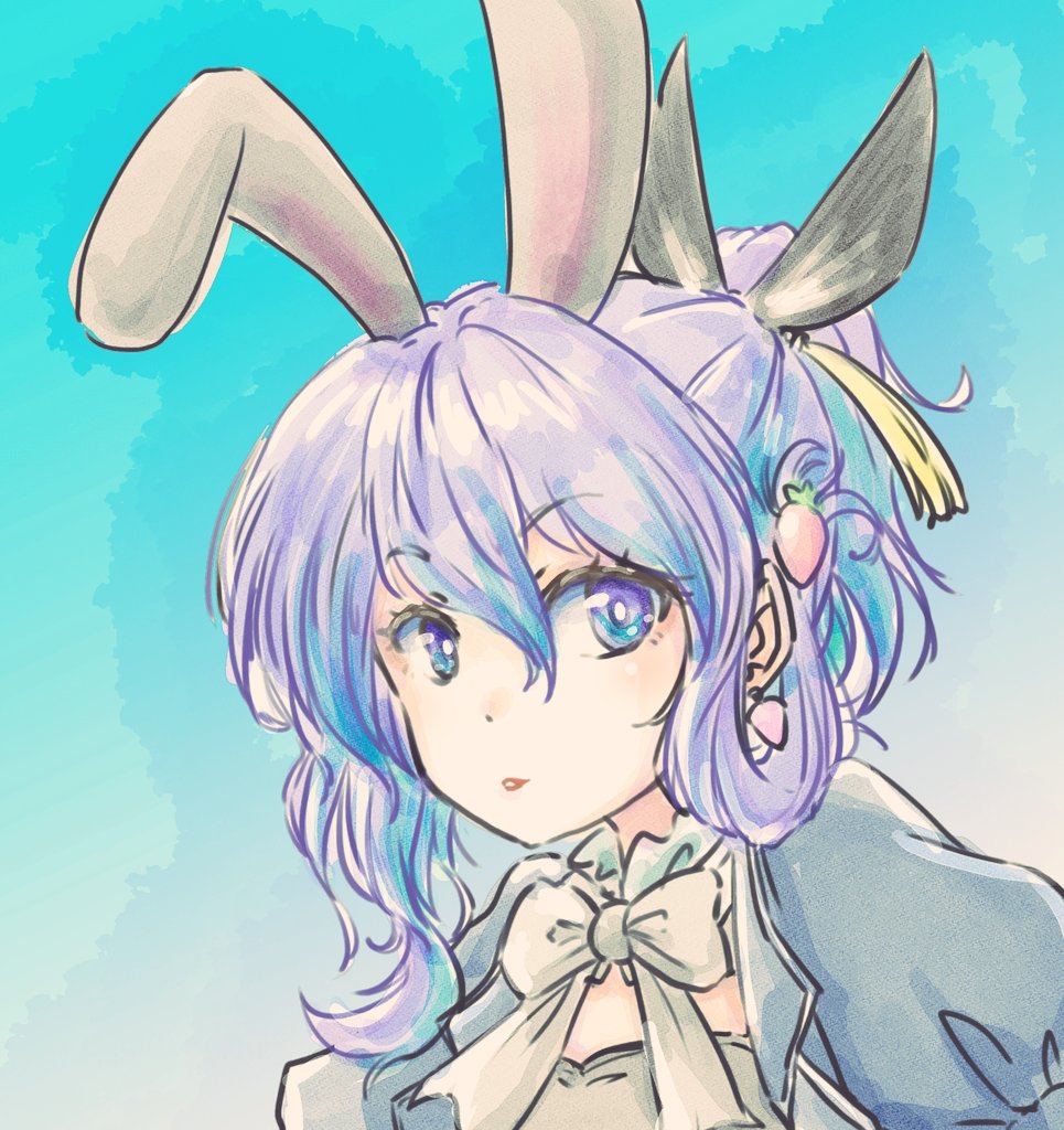 1girl solo rabbit ears animal ears blue eyes earrings hair ornament  illustration images