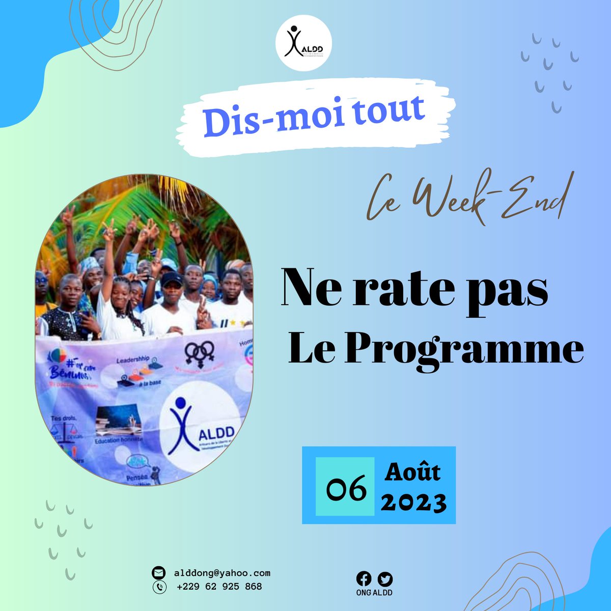 OngAldd's tweet image. 📢Hello les artisans de Développement

On n'oublie pas notre programme. C'est pour ce dimanche 06 Août, à 15h💥