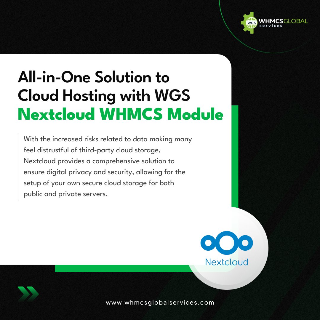 Infowgs's tweet photo. Get the most out of your cloud hosting experience with this simple and worry-free solution.
Try WGS Nextcloud Module today! https://t.co/jtEBjDRcQ9
#whmcs #whmcswebsite #whmcstheme #whmcsglobalservices #wgs #whmcsservices #nextcloudmodule #cloudhosting #whmcsbilling https://t.co/O5xuHFDxDw