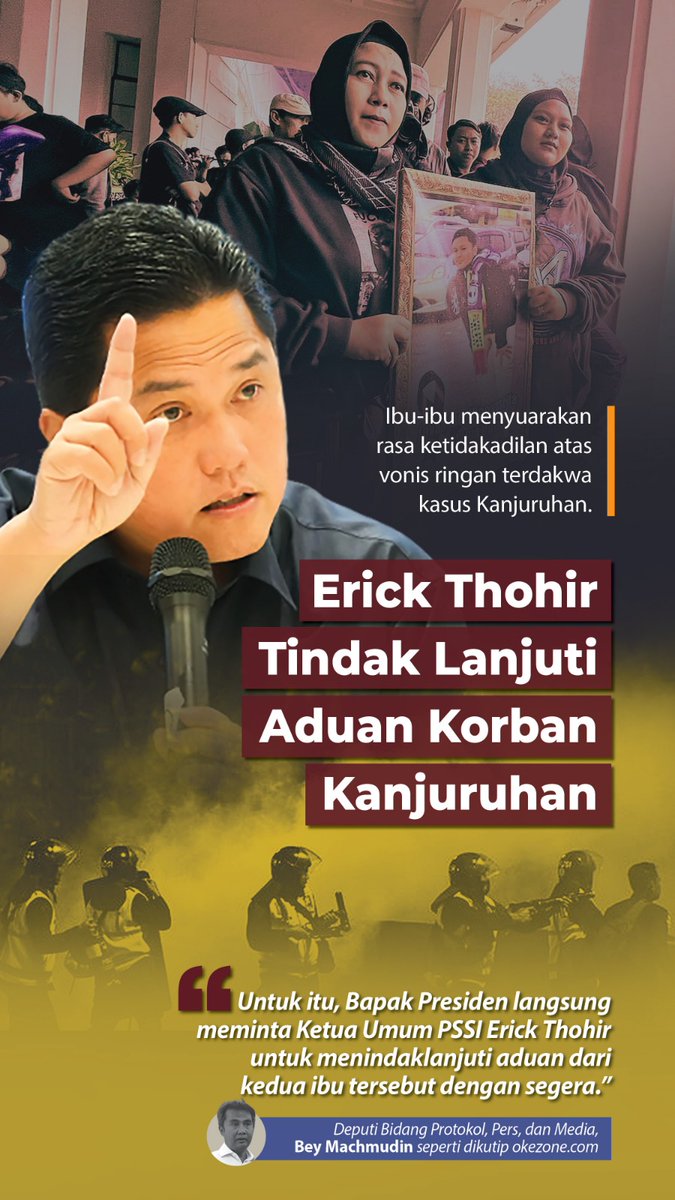 Respect 👏🏻👍🏼

Tidak salah Sosok <a href="/erickthohir/">Erick Thohir</a> disebut salah satu menteri andalan presiden <a href="/jokowi/">Joko Widodo</a>, Erick memiliki respon cepat atas semua problem baik di BUMN atau di PSSI.

Salute 👏🏻👍🏼

#GueBarengErickThohir