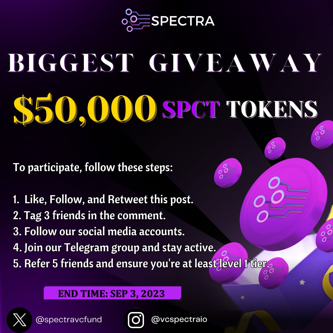 Biggest #Giveaway 💎

Get a chance to win $50,000 SPCT tokens!

Participating is easy:
(FOLLOW THE STEPS IN THE IMAGE) 👇

Multiple entries are welcome, so increase your chances to win! 🎁

Spread the love for $SPCT and let's have a blast together!

#Crypto #Community #Gems #SPCT