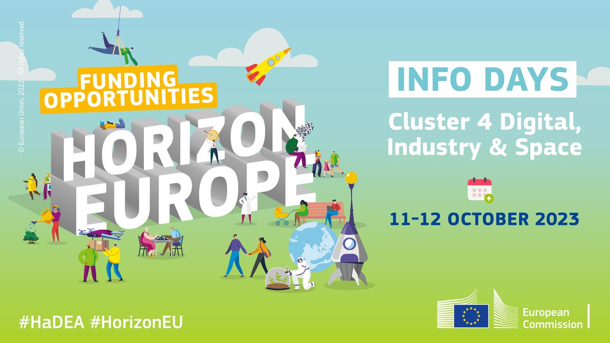 ICT_IDEALIST's tweet image. 📢Don’t miss EU Info Day on #HorizonEurope #CL4 #Digital, Industry &amp;amp; Space?
💡Discover the calls, the evaluation, and the award process
❓Ask  directly the EC during the event or contact your  NCP now 👉 bitly.ws/PZs9

📅11-12 Oct '23
Register@ bitly.ws/PZsv