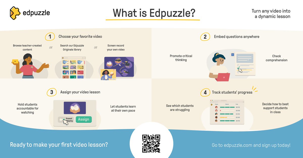 Edpuzzle (@edpuzzle) on Twitter photo Allow us to reintroduce ourselves! We're the ones transforming the way teachers use video in their classrooms. ๐ฅโจ
1๏ธโฃ Pick a video ๐ฅ
2๏ธโฃ Add your questions ๐งฉ
3๏ธโฃ Assign to your students ๐ป
4๏ธโฃ Monitor their understanding ๐
Make any video your lesson โก๏ธ bit.ly/3Y4jcOA Allow us to reintroduce ourselves! We're the ones transforming the way teachers use video in their classrooms. ๐ฅโจ
1๏ธโฃ Pick a video ๐ฅ
2๏ธโฃ Add your questions ๐งฉ
3๏ธโฃ Assign to your students ๐ป
4๏ธโฃ Monitor their understanding ๐
Make any video your lesson โก๏ธ bit.ly/3Y4jcOA