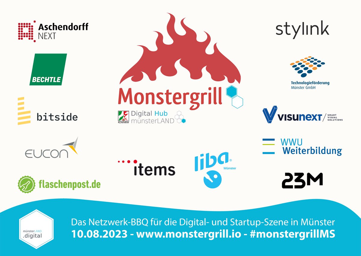 Eine Woche bis zum #MONSTERGRILLMS! Ermöglicht durch diese tollen Supporter 💙 Wir freuen uns auf leckeres Grillgut, kalte Getränke und viel Networking. #hartvernetzt Mitglieder können den Ticketcode für das heißeste Event der #HubCommunity hier einlösen: monstergrill.io