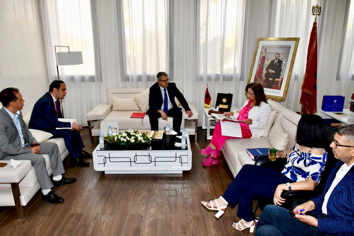 Madame le maire de #Rabat, #Asmaa_Rhlalou a reçu Mercredi 02 Août 2023, à l’hôtel de ville, S.E l’ambassadeur  de la république d’ #Azerbaïdjan au #Maroc, M. Nazim Samadov, pour échanger sur un projet d'accord de jumelage entre la commune de Rabat et la capitale Bakou.