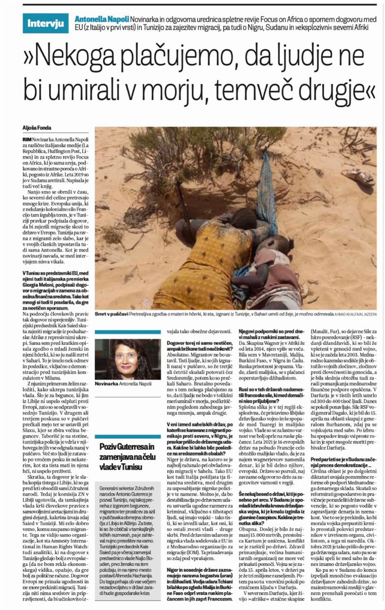 AntonellaNapoli's tweet photo. Le politiche migratorie sempre più repressive e disinteressate al rispetto dei diritti umani, l’analisi sul golpe in #Niger e degli equilibri precari nel #Sahel, i conflitti dimenticati come la guerra civile in #Sudan. Quando un’intervista per un quotidiano diventa un manifesto! https://t.co/sqLzVTicHT
