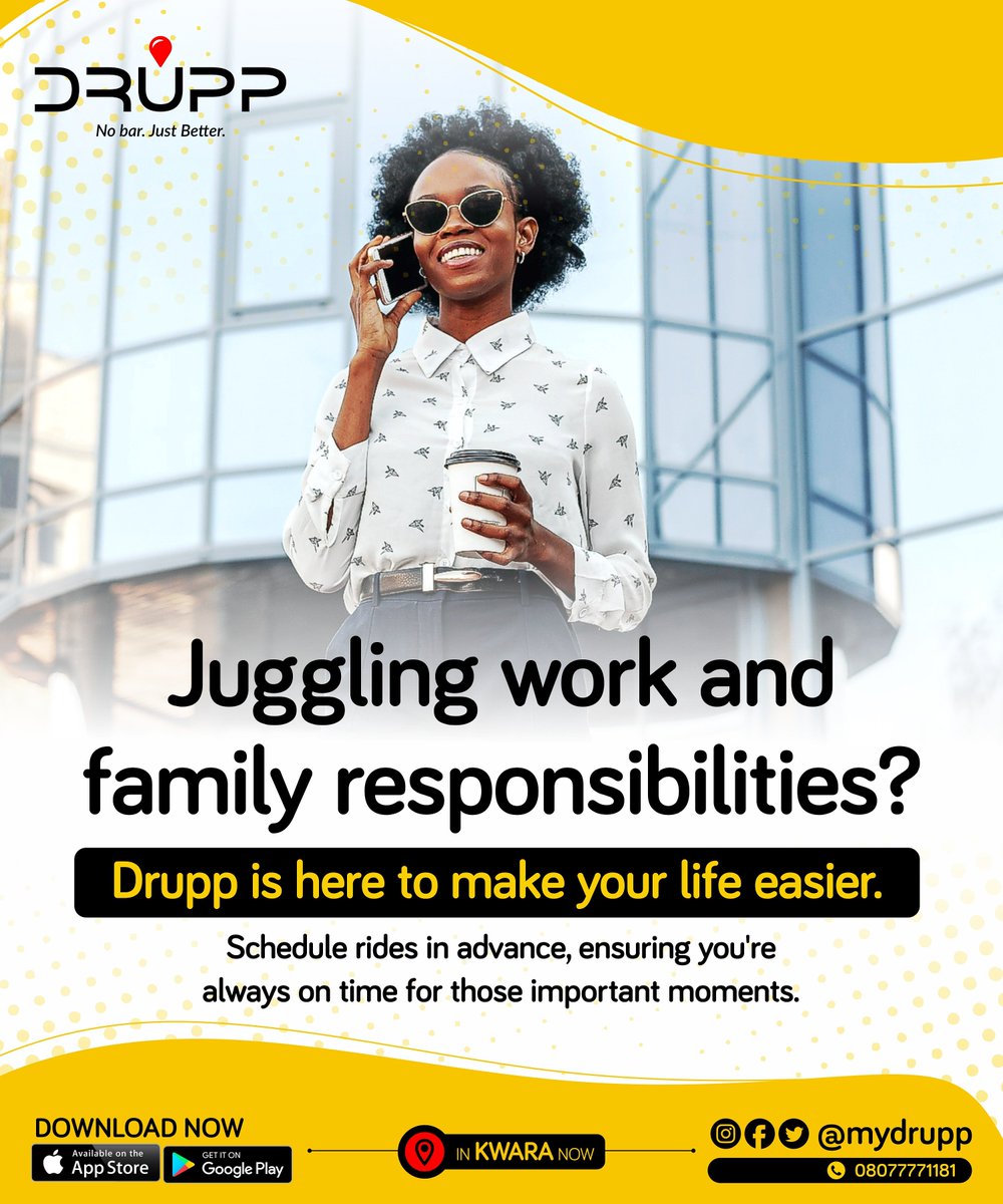 Mydrupp's tweet photo. Commute safely and conveniently with Drupp.

Click on the link in our bio to start booking your rides.

 #taxiservicesinKwara #taxiservicesinIlorin #MyDrupp #MyDruppinIlorin
#bookmyDrupp #bookaride #bookaridewithmyDrupp https://t.co/ZzhIcHywHl
