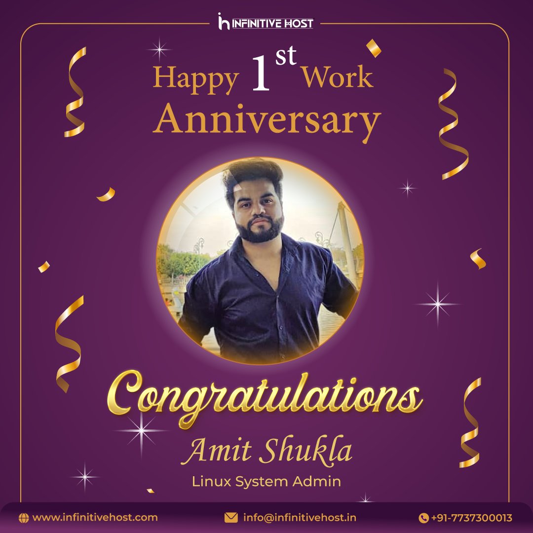 Infinitive_Host's tweet photo. It brings us great joy and pride to extend our heartfelt congratulations to you on completing one year with Infinitivehost Technologies. Best wishes for continued success and a bright future ahead!

#WorkAnniversary #OneMonthIn #GratefulEmployee #TeamworkMakesTheDreamWork" https://t.co/2Eg9HXEIB8