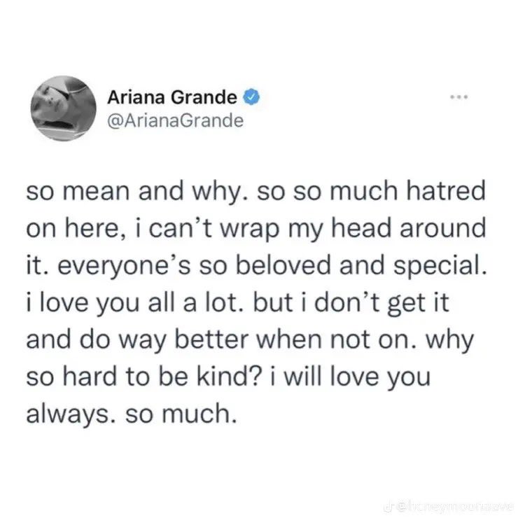 theegrandeheels's tweet photo. ariana’s last tweet before she deactivated https://t.co/oe4HXlrT3i