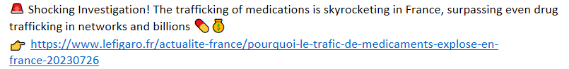Advanced_TT's tweet photo. 🚨 Shocking Investigation! The trafficking of medications is skyrocketing in France, surpassing even drug trafficking in networks and billions 💊💰
👉 https://t.co/Mkthhp4SAE https://t.co/hqEjp9Cqb0