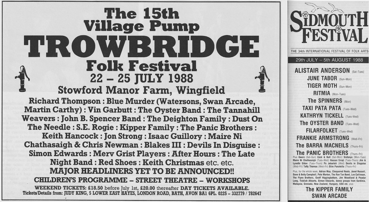 PanicBrothers's tweet photo. #TBT...35 years ago!
Back in late July, early August 1988 the @PanicBrothers made their debut at two big folk festivals in The West Country within a short space of time, both with very auspicious bills and both very enjoyable gigs! #Folk #80s #Festivals https://t.co/KQ4ka9mLHq