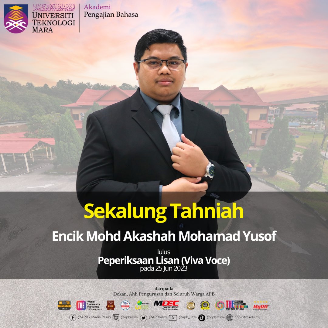 APBRasmi's tweet photo. Tahniah diucapkan kepada Encik Mohd Akashah Mohamad Yusof yang telah lulus Peperiksaan Lisan (Viva Voce) secara atas talian, program Doktor Falsafah bidang Pengajian Dan Pendidikan Bahasa yang telah diadakan pada 25 Jun 2023. https://t.co/Xtm0tCnj2I