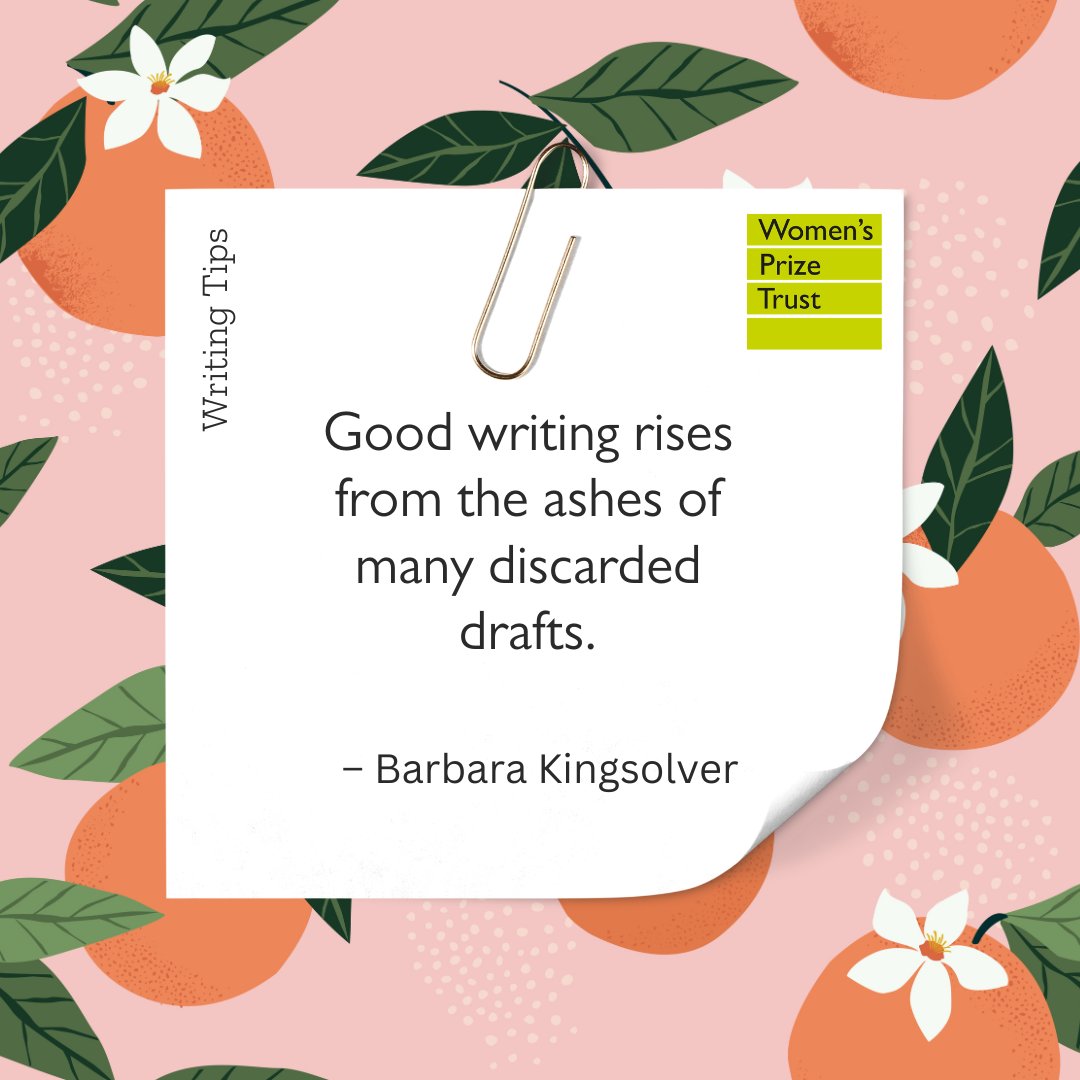 WomensPrize's tweet image. Do not fear the discarded draft.
Excellent advice from double #WomensPrize winner Barbara Kingsolver.
#WritingTips #Writingtipsandtricks #AmWriting