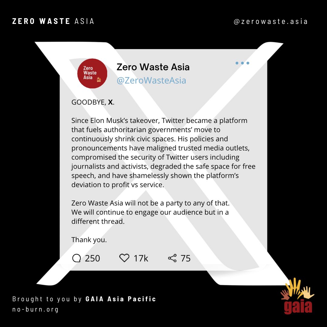 ZeroWasteAsia's tweet photo. #GoodbyeX https://t.co/ztkitcJWPd