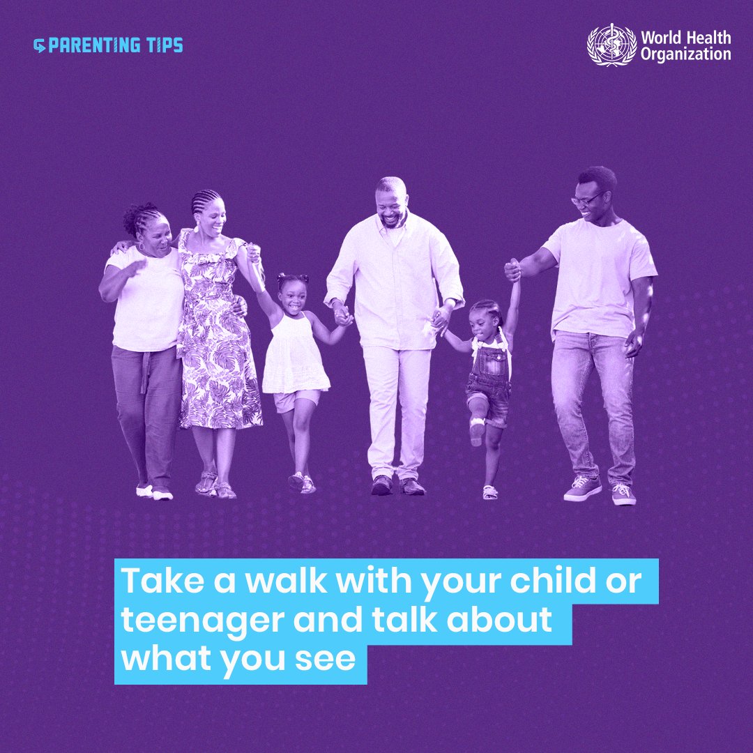 WHO's tweet photo. 🗨️#Parenting Tips

Walking is learning.

Take a walk with your child or teenager, engage in meaningful conversations and talk about what you see. https://t.co/jSaPUiZKRK