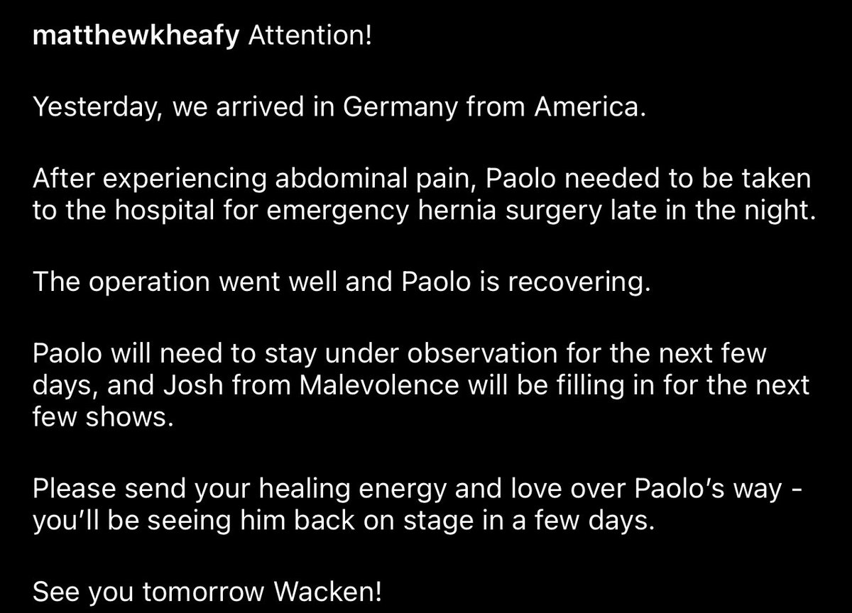 Attention! Yesterday, we arrived in Germany from America. After experiencing abdominal pain, Paolo needed to be taken to the hospital for emergency hernia surgery late in the night. The operation went well and Paolo is recovering.