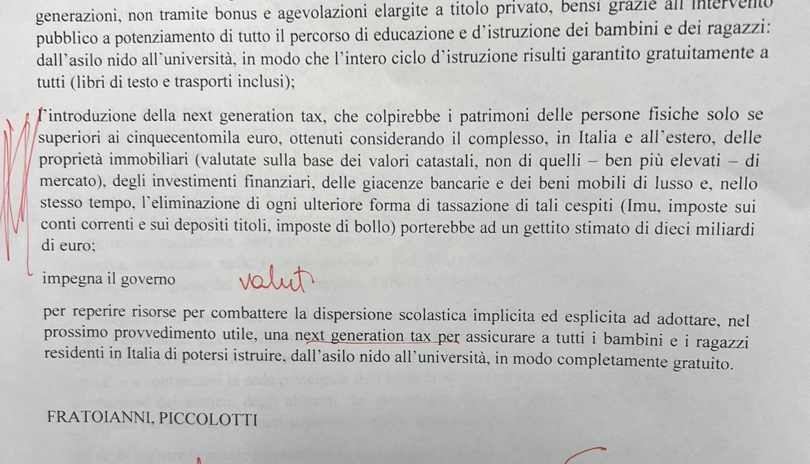 I TASSATORI FOLLI.  DI DESTRA.

Qui alla Camera il governo e la maggioranza hanno appena accolto questo ordine del giorno di Fratoianni.

Che chiede di introdurre una nuova patrimoniale.

Noi di <a href="/Azione_it/">Azione</a> e <a href="/ItaliaViva/">Italia Viva</a> eravamo pronti a votare ferocemente contro. 

Ma il governo