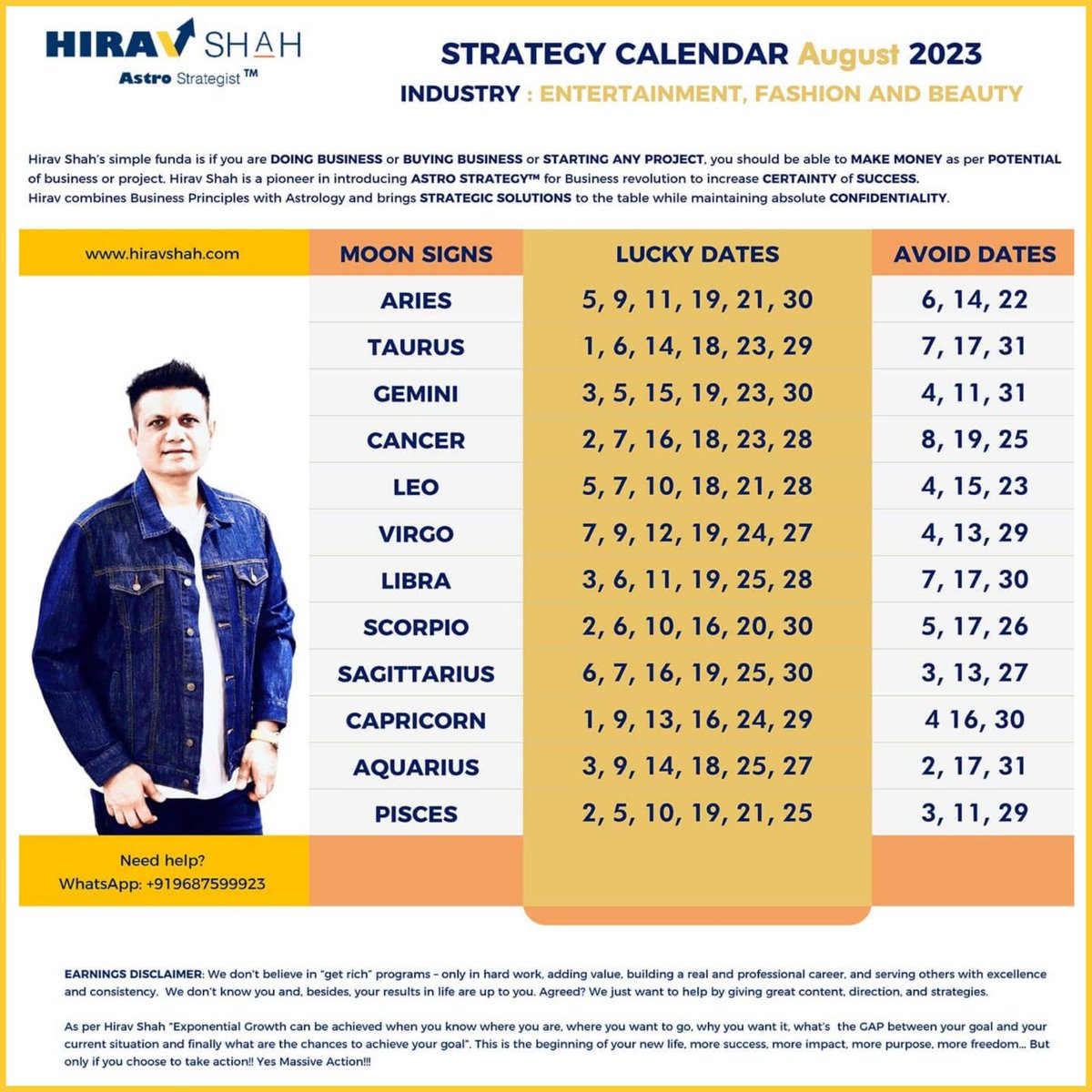 HiravShah's tweet photo. Monthly Strategy Calendar as per Astro Analysis and Astro Strategy to plan the month of August for success.

So, go ahead and plan your important things accordingly and bring in more business and success.

#August2023

#HiravShah
#AskHirav
#AstroStrategist https://t.co/OwsUzKLALM