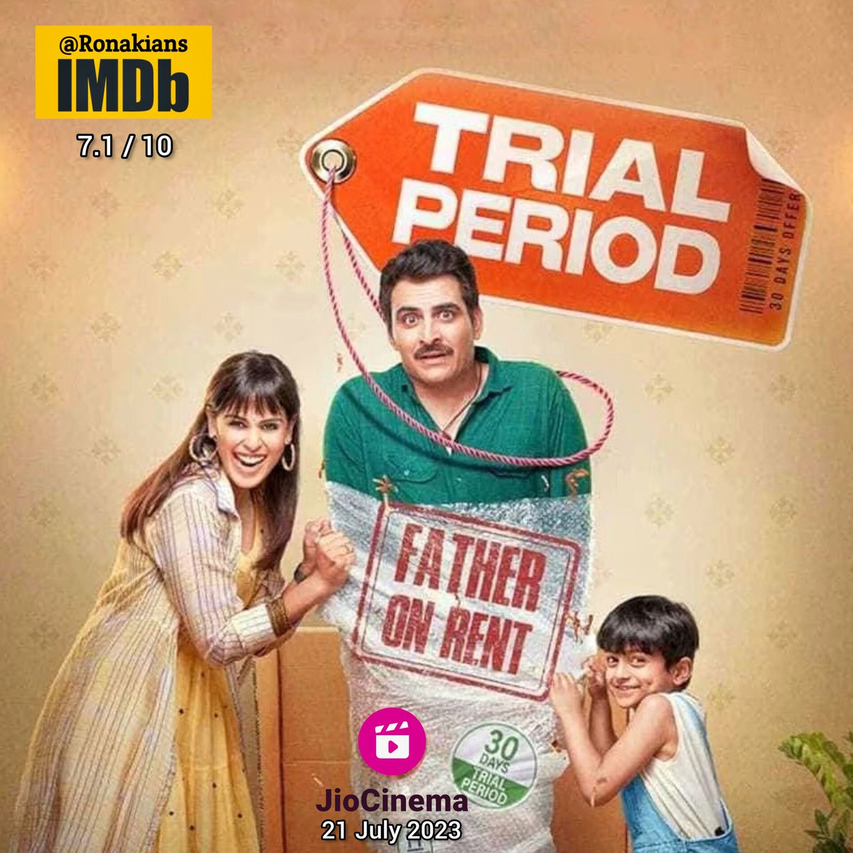 #Trialperiod a romantic drama movie 🌟🌟🌟1/2. @geneliad acts purely gold. #Manavkaul looks decent. #Zidanebraz performance is the all time best. It is purely parents type movie. How urban vs village family treats their child is there. The comedy scenes of @raogajraj are superb.