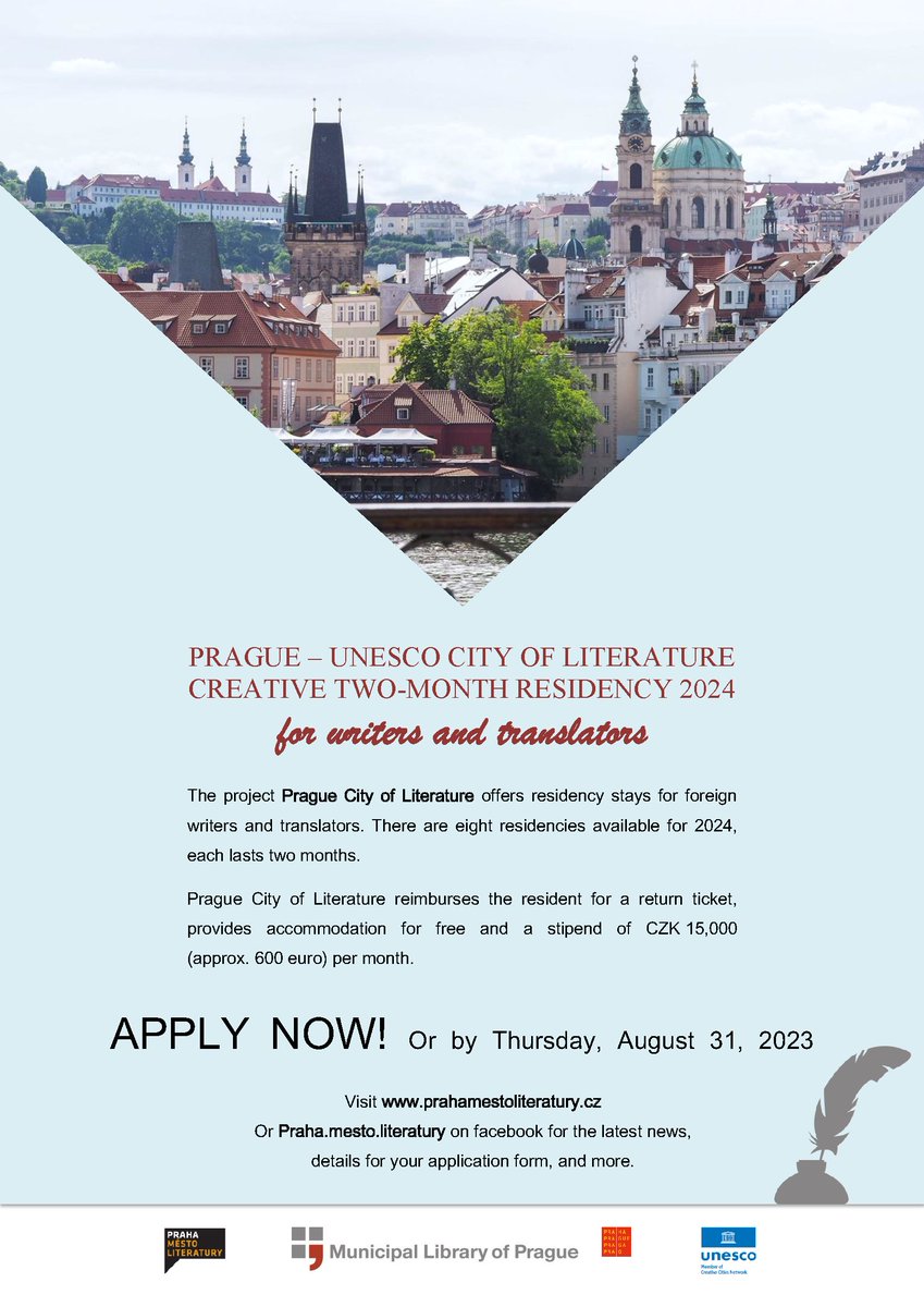 پرۆگرامی هاونشینیی ئەدەبی شاری پراگ
پراگ – شاری داهێنەرى ئەدەبیی یونسکۆ لە کۆماری چیک، پرۆگرامێکی هاونشینیی ئەدەبی داهێنەرانە بۆ ماوەی دوو مانگ له ٢٠٢٤ دا بۆ وەرگرتنی هەشت نووسەر و وەرگێڕی بیانی ڕادەگەیەنێت.