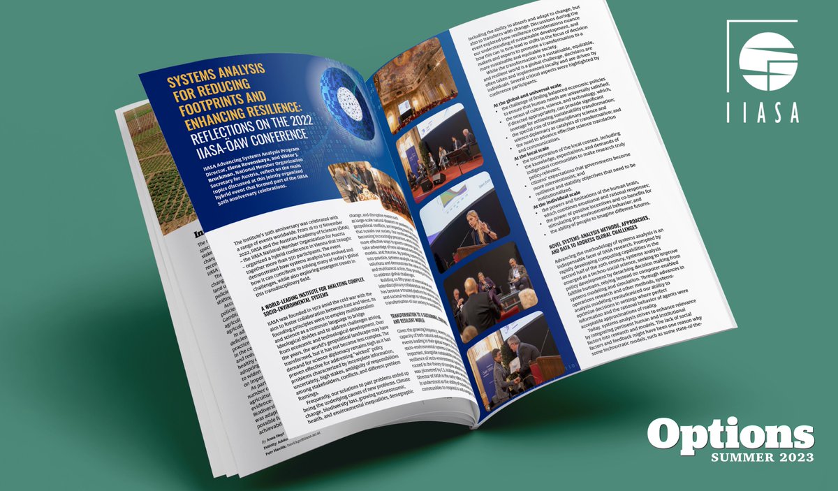 IIASAVienna's tweet photo. How can #SystemsAnalysis help us navigate an ever-changing world? In our latest #OptionsMagazine, Elena Rovenskaya (@ERovensk) and Viktor Bruckman reflect on insights from the 2022 IIASA-@oeaw Conference. 🌍🌱
Read it here 👉 https://t.co/hxt0sH4f0n https://t.co/suNCfCXfxJ