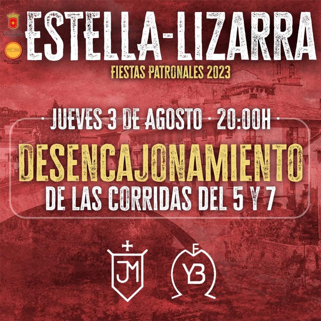macuacorera's tweet photo. 💥 𝗙𝗘𝗥𝗜𝗔 𝗗𝗘 𝗘𝗦𝗧𝗘𝗟𝗟𝗔 𝟮𝟬𝟮𝟯

¡Hoy comienzan los actos taurinos en Estella! 👉 No te pierdas el 𝗧𝗿𝗮𝗱𝗶𝗰𝗶𝗼𝗻𝗮𝗹 𝗗𝗲𝘀𝗲𝗻𝗰𝗮𝗷𝗼𝗻𝗮𝗺𝗶𝗲𝗻𝘁𝗼 a partir de las 20:00h

🎟 𝗩𝗲𝗻𝘁𝗮 𝗱𝗲 𝗲𝗻𝘁𝗿𝗮𝗱𝗮𝘀 𝘀𝘂𝗲𝗹𝘁𝗮𝘀: Taquillas y https://t.co/COQGajfT34 https://t.co/FEIHcPWoQx