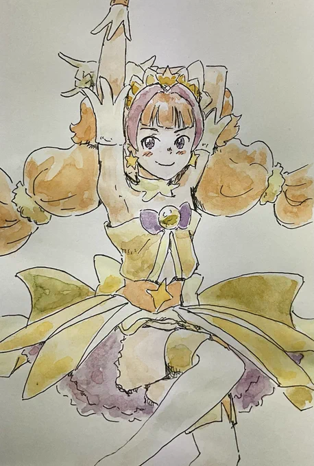 #プリキュア 先日参加したwebイベントで募集した有料スケブで描いたキュアトゥインクルです。 ご依頼ありがとうございました。  注文あるのかな?と疑問でしたが3件ほどあって良かった良かった。 ハガキサイズ手描き送料込み1000円。安い。