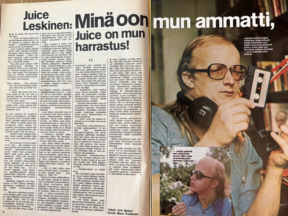 EtusivunJuttu's tweet image. Intro 8/1975

48 vuotta sitten Ganes ja Juice hallitsivat kotimaista nuorisolehdistöä. Juicea muuten haastatteli Arto Melleri.
Farkkumainoksia saatiin hyvin näihin lehtiin, tyylikin oli ”tiukkaakin tiukempi”.
Se oli jautaa se.
#hurriganes