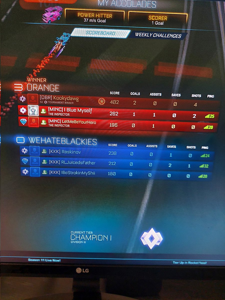 DeliciousTheDan's tweet photo. Like how is this funny? Surely they shouldnt even be able to have this clan tag. @RocketLeague @RL_Support https://t.co/Ua0LNPpGAN