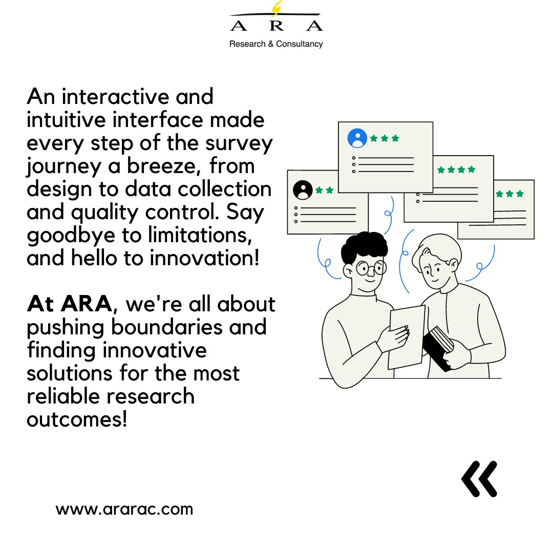 Overcome challenges in quantitative research with CATI, CAPI, and CAWI combined! Real-time monitoring ensures top-notch results!
🔮 Unleash the power of innovation in data collection with #ARA ! 💬  #ARAresearch #QuantitativeResearch #HybridApproach #DataCollectionPower