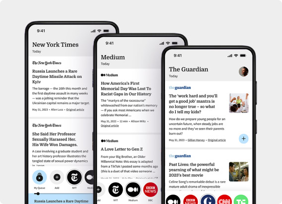 playmyqueue's tweet photo. We increased the amount of news articles that are daily available in the app. 

Discover and listen the latest news articles from reputable sources such as The New York Times, Medium, BBC, The Guardian, CNN, and TechCrunch – all at your fingertips. 

#news #app #articles #audio https://t.co/y1VmuH2n3u