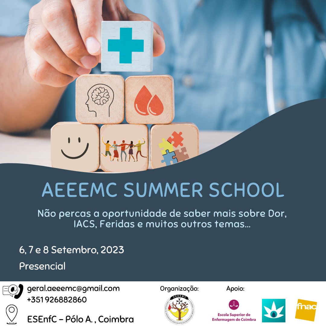 AEEEMC1's tweet photo. Já pode inscrever-se na AEEEMC SUMMER SCHOOL que irá decorrer nos dias 6, 7 e 8 de setembro na ESEnfC. 🔥
Consulte todo o programa que preparámos para estes dias cheios de aprendizagem e convívio e inscreva-se aqui: https://t.co/uwCo8QEL9R https://t.co/DV0HRmTrD7