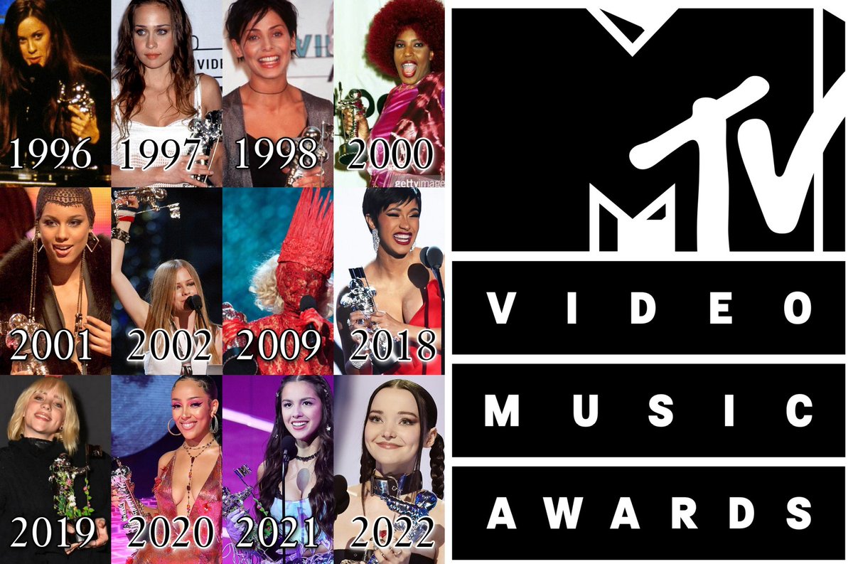 SoberSaturn's tweet photo. The only females to win “Best New Artist” at the #VMAs

1996: Alanis Morissette
1997: Fiona Apple
1998: Natalie Imbruglia
2000: Macy Gray
2001: Alicia Keys
2002: Avril Lavigne
2009: Lady Gaga
2018: Cardi B
2019: Billie Eilish
2020: Doja Cat
2021: Olivia Rodrigo
2022: Dove Cameron https://t.co/1WkPnGfbRP