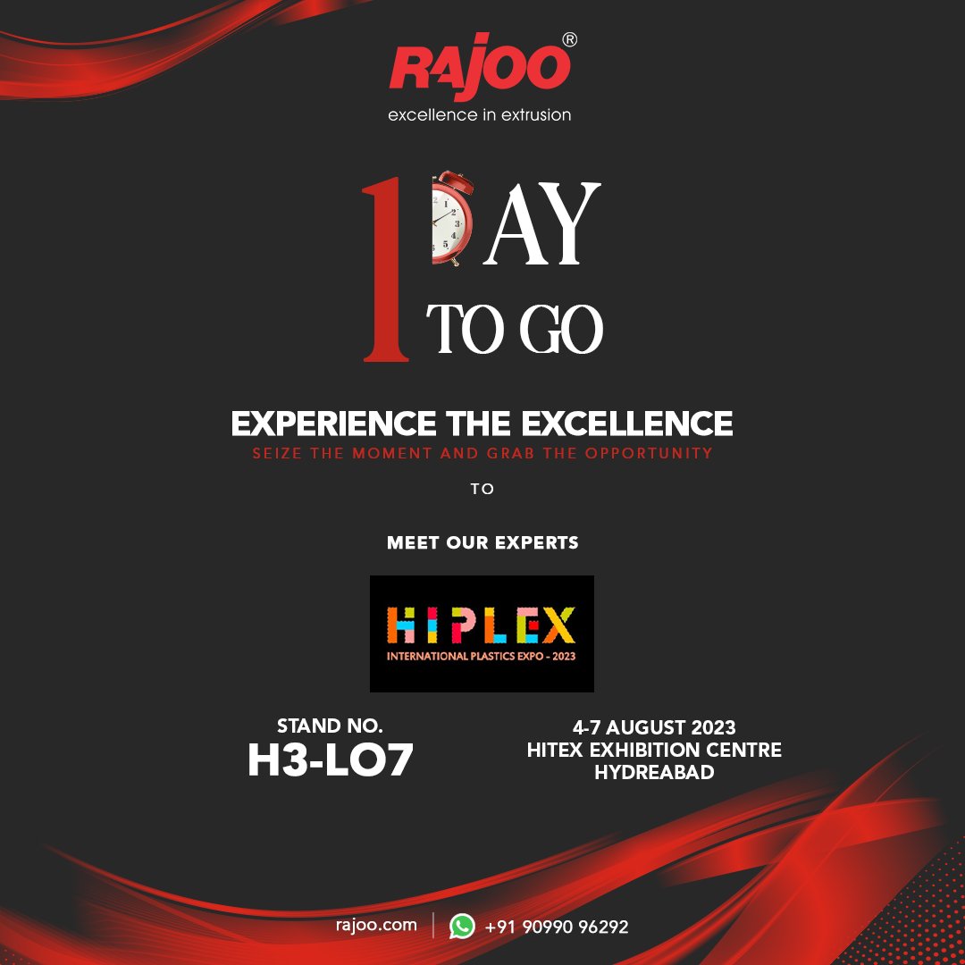 Rajoo_Engineers's tweet image. Countdown begins!
Are you ready for the most groundbreaking expo of the year? Come join us tomorrow to witness the best experts in the industry and unlock infinite knowledge about extrusion technology.

Don&apos;t miss out!

#ExtrusionTech #RajooEngineers #PlasticMachinery #Plastic