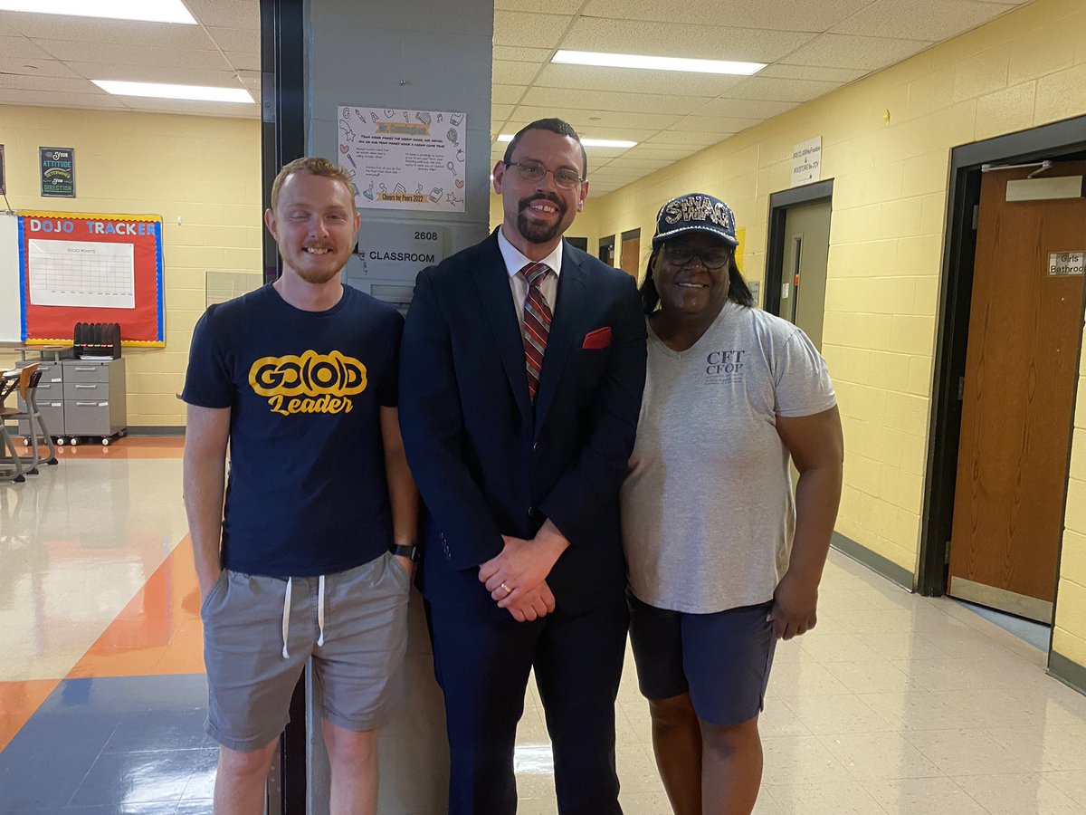 RamFamRules's tweet photo. My Cheviot Ram Fam: growing adult multigenerational leaders legacy is already in the building! Ms. Harris, 6th grade math, Mr. Miller-a former Cheviot student, Interventionist &amp; new Assistant Principal, Mr. Cunningham, 6th grade SS &amp; Science! 💙Let’s go 23/24 loading!#iamcps #lim https://t.co/CDhXYKUGpU