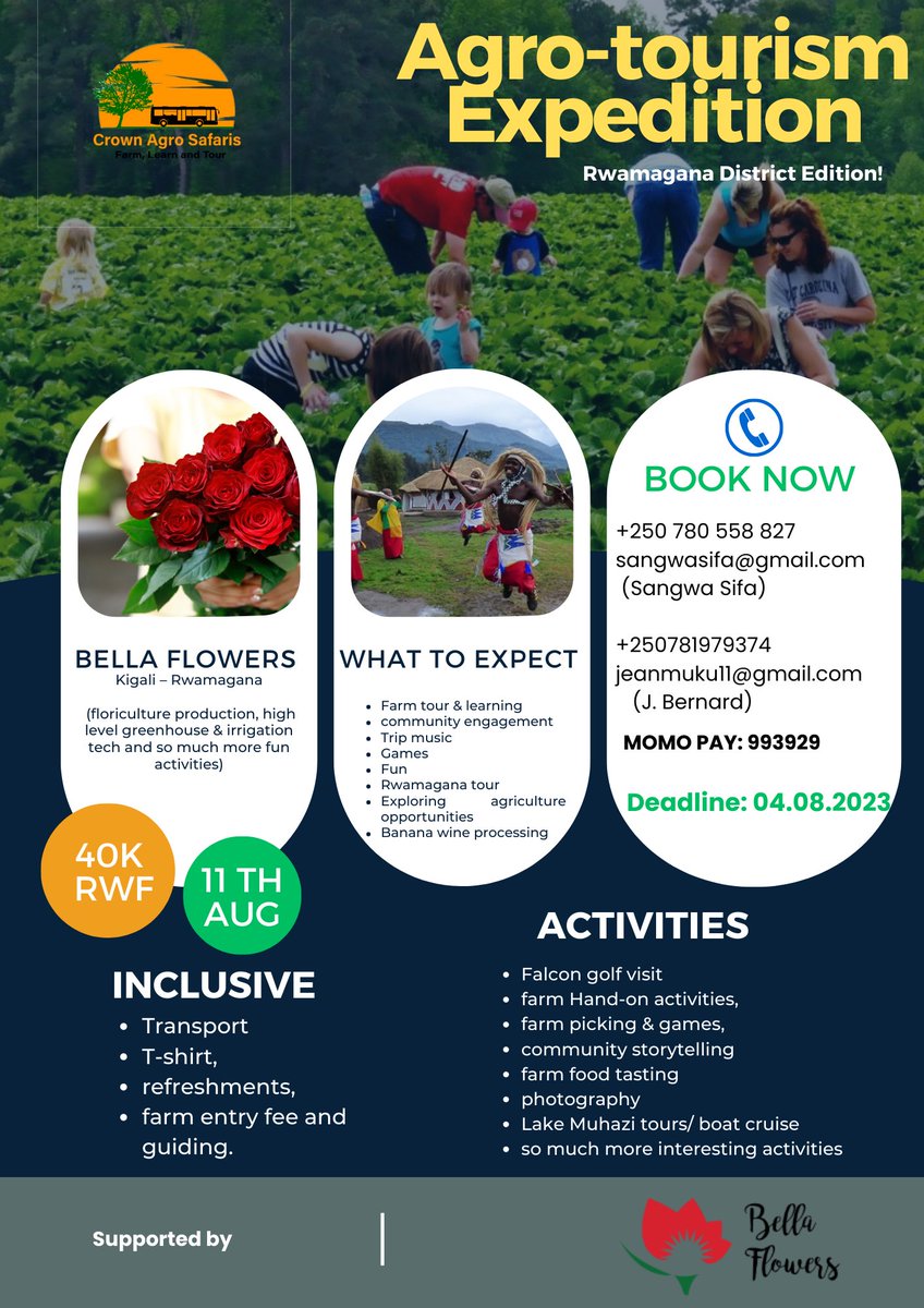 8 days left for the agro-tour. 
Book your seat now. 
Book your trip now. #AgroTourism 
#RwOT
