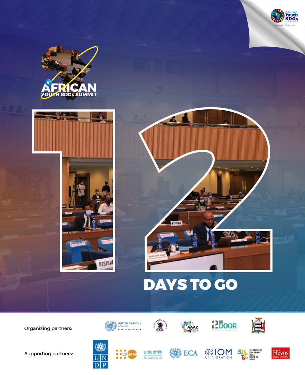 youthsdgssummit's tweet photo. 1️⃣2️⃣ days more to go! 💃🏾💃🏾🥳🥳

Africa’s biggest youth summit on #SDGs, #AYSDGs is loading. Are you getting ready for the biggest convening from 15th to 17th August in Lusaka, Zambia?

#YouthInnovation https://t.co/h0Rq2o3VJ6