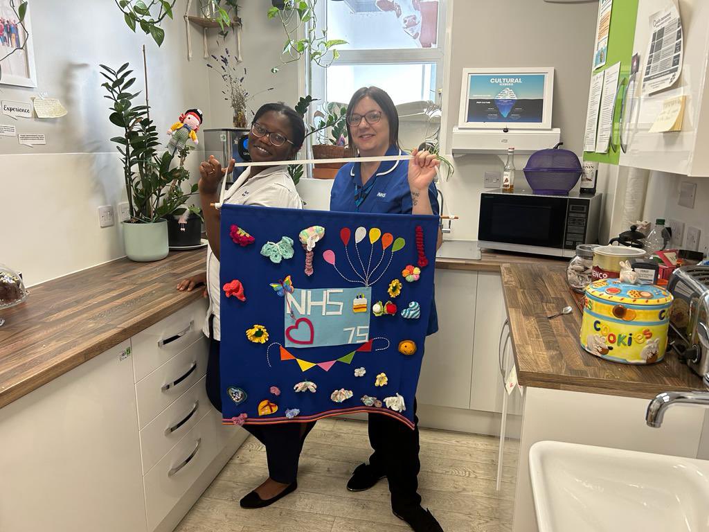 Our fabulous NHS 75 year banner is now complete 💕. Hand stitched with love ❤️ from the hull community knitting group . #communityspirit #NHS75Years 🌞 🌞