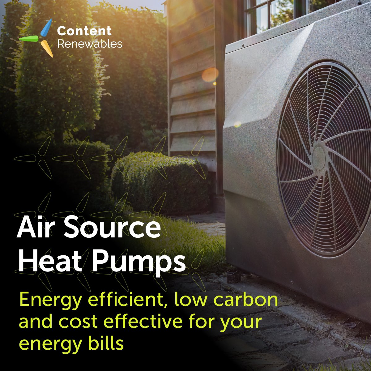 ￼Energy efficient and low carbon - air source heat pumps generate less CO2 than many conventional heating systems. Supplied and installed by us, it will reduce your energy bills

Visit our website to see what we can do for you

#contentrenewables
#energy
#greenenergy
#Insulation
